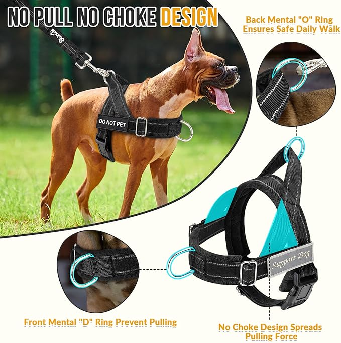 SlowTon No Pull Dog Harness - Heavy Duty Dog Harness and Leash Set for Medium Large Dogs, Reflective Tactical Harness with Soft Padded and Front Clip for Easy Walk and Training （B, M