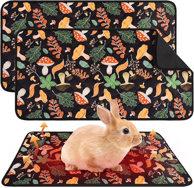 Homimp 2 Pcs Guinea Pig Pee Pads,Self Heating Guinea Pig Bed Pads for Winter Keep Warm,Washable&Anti Slip Small Animal Beds for Indoor Rabbit Hamster Squirrel Hedgehog Chinchilla Ferret,Black 16"x24"