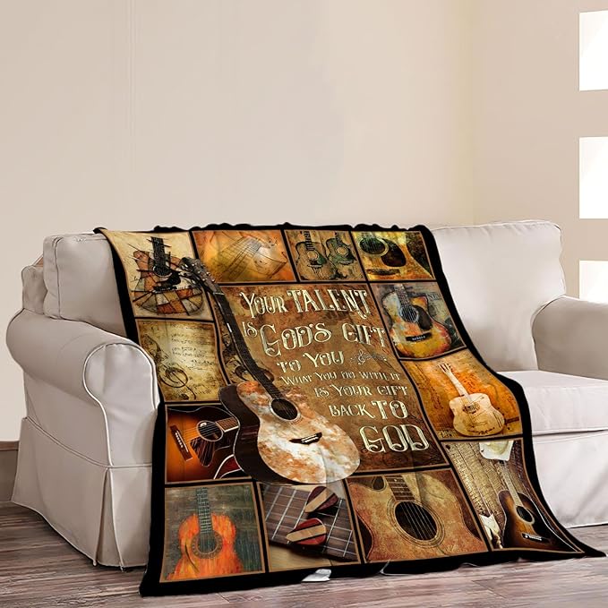 Music Gifts Guitar Blanket Rock and Roll Throw Blankets Cozy Fleece Flannel Blanket Soft Warm Plush Lightweight Blanket Guitar Gifts for Men Women Boys Girls Adults Kids for Couch Sofa Bed 60"X80"