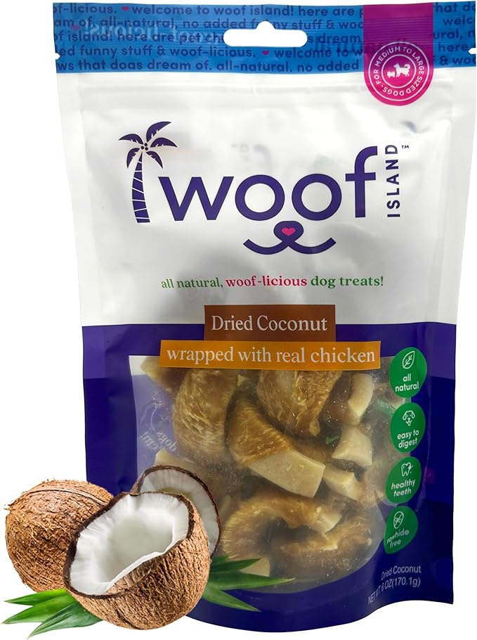 Dried Coconut Wrapped with Real Chicken Dog Treats – Fruit & Meat Chews, 6 oz Bag