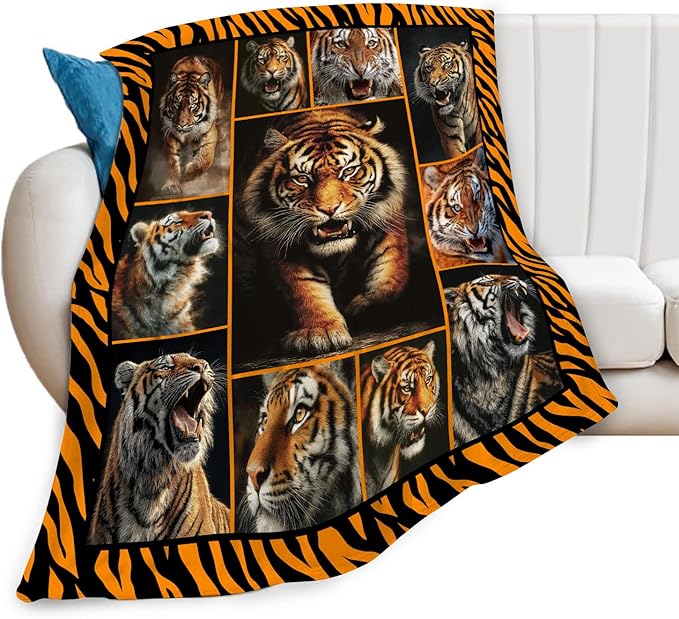Tiger Throw Blanket Tiger Stuff Gifts for Kids Girls Boys Adults Women Men Soft Cozy Warm Plush Fluffy Fuzzy Fleece Blanket Decor 50''X60''