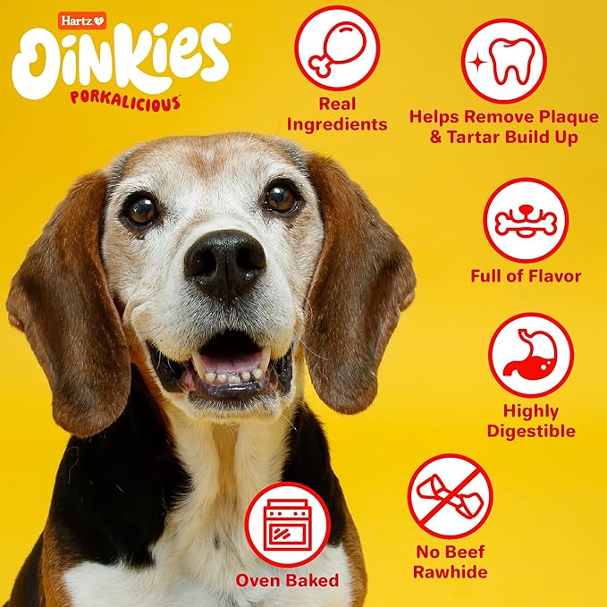 Hartz Oinkies Sizzling Twists Bacon Flavored Rawhide-Free Natural Chew Dog Treats, 8 count