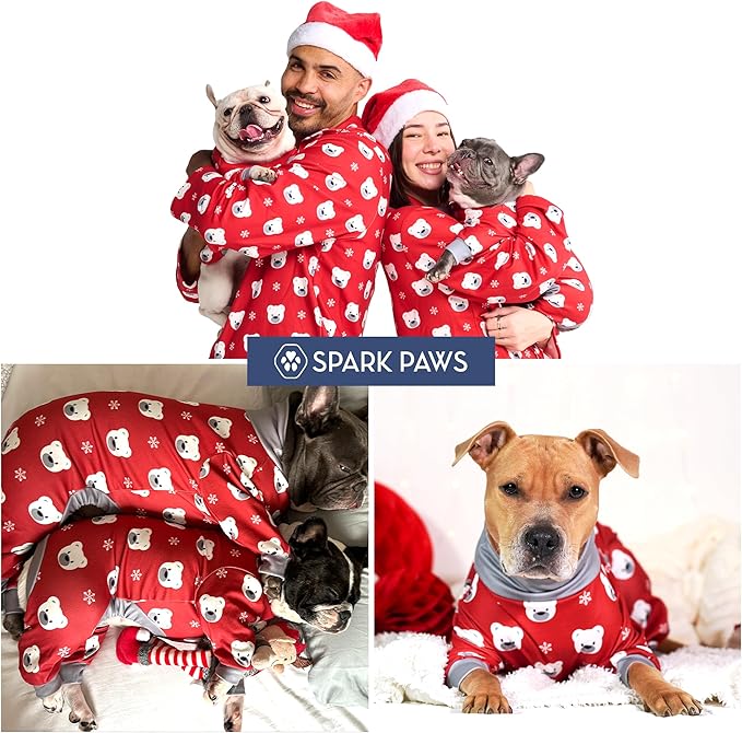 Spark Paws Dog Christmas Pajama, Dog Recovery Suit Male, Onesie, Ultra-Soft and 4-Way Stretch, for Small Medium and Large Breeds - Polar Bear - XL