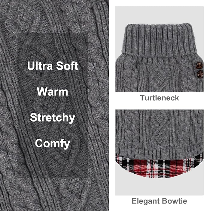 KYEESE Dog Sweater Small Dogs Sweater Soft Pullover Dog Sweaters for Small Dogs Male for Fall Winter Cold Weather Comfy Puppy Coat with Gingham Patchwork Stretchy Knitwear Cat Clothes Warm Turtleneck