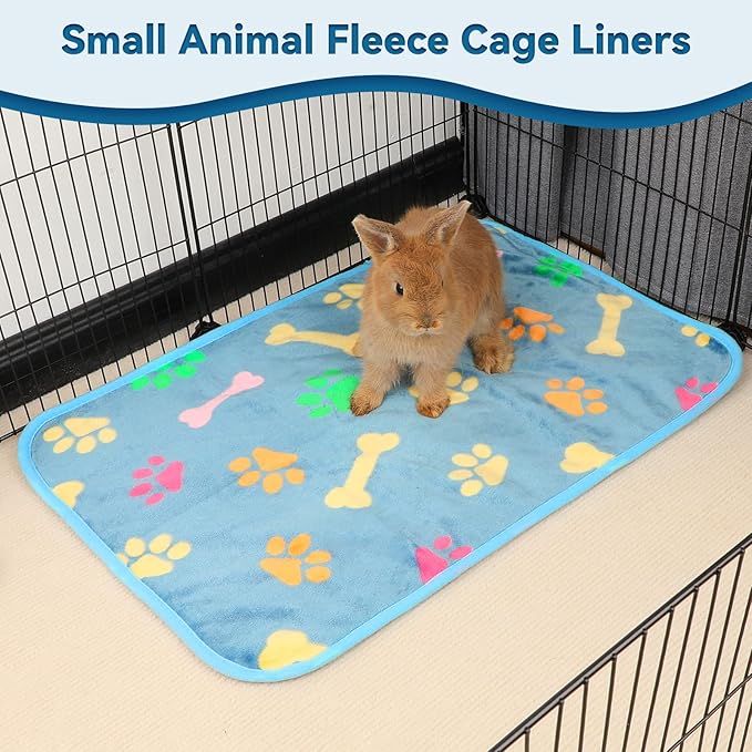 YUEPET 3 Pack Waterproof Guinea Pig Blankets Washable Small Animal Fleece Cage Liners Soft Pet Mat Pigs Bedding for Hamster Rabbit Chinchilla Ferret 35''×24'', Blue+yellow+black