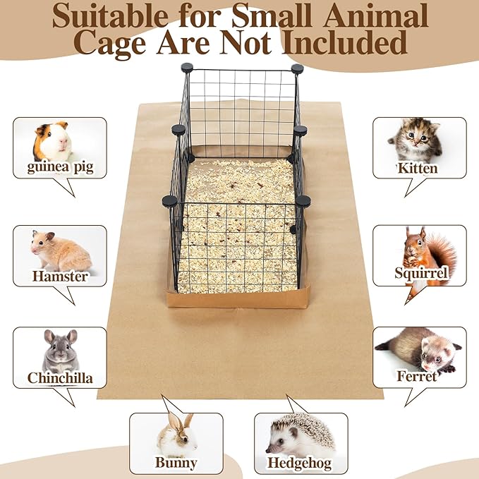 AmazingSpark 14 Pcs Guinea Pig Cage Accessories Include 12 Pcs 4.1 x 2.1 ft Disposable Guinea Pig Cage Liner 2 Pack 35 oz Pet Shavings Bedding Waterproof Kraft Bottom for Small Animal Hamster Rabbit