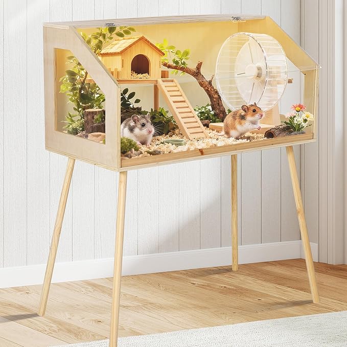 Garvee Hamster Cage with Legs, Large Syrian Hamster Habitats Enclosure with Chew Proof,Acrylic Window & Openable Top,Small Animal Cage for Guinea Pig, Chinchilla, Gerbil -32 in L x 16 in W x 40 in H