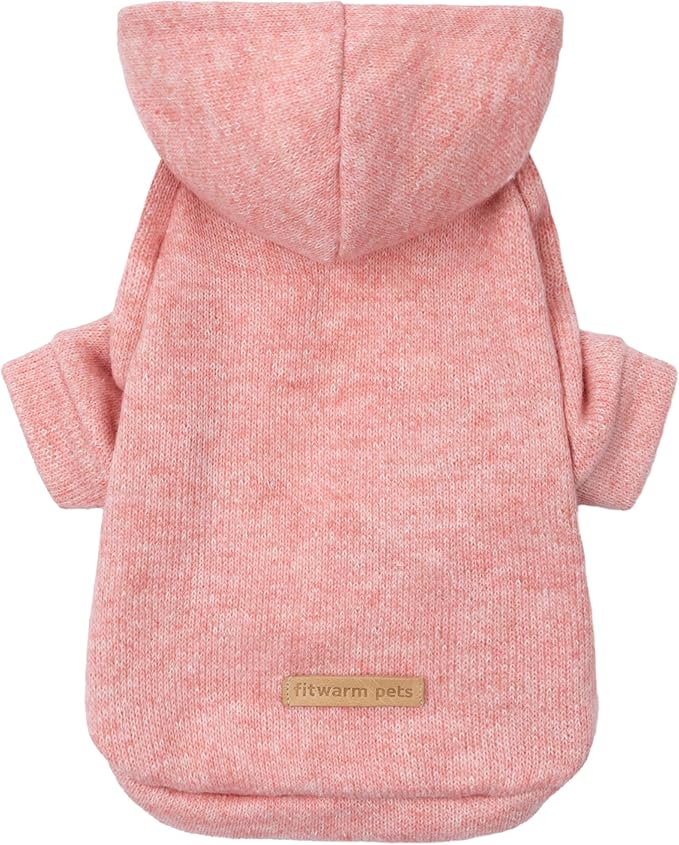 Fitwarm Knitted Dog Hoodie Sweater, Winter Clothes for Small Dogs Boy Girl, Lightweight Pet Sweatshirt, Heather Pink, Large