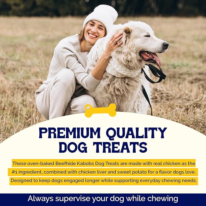 Beefeaters Triple Flavor Beefhide Kabobs 28oz, Dog Treats with Real Chicken, Liver & Sweet Potato – Long-Lasting Dog Kabob Treats for Chewing, Dental Support*, Flavor-Packed Treats - Training Rewards