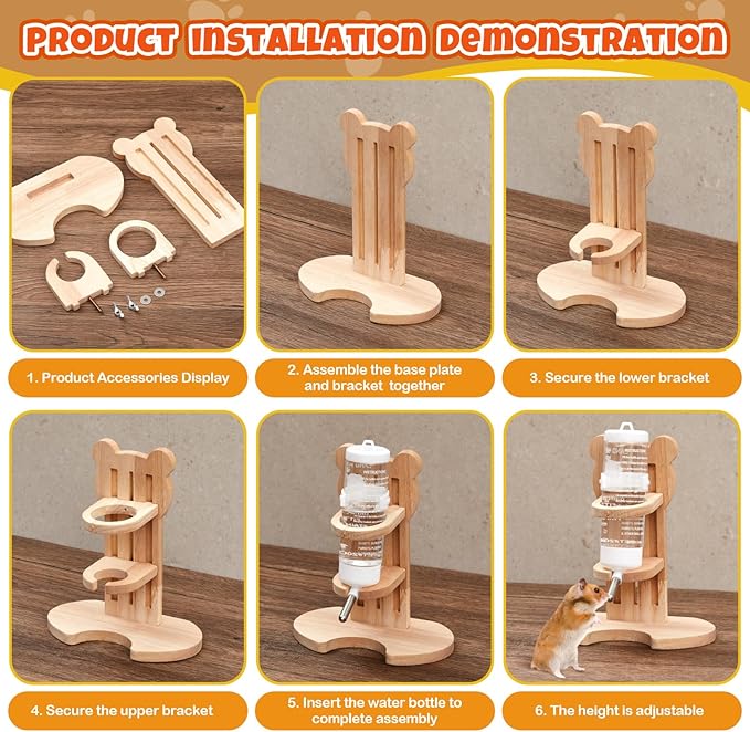 19 Pcs Hamster Cage Accessories & Habitat Set, Wooden Silent Exercise Wheel Wood Hide Out Tree Trunk Tunnel Tube Water Bottle Set Sand Bath Bowl Chew Toys for Dwarf Hamster Gerbil Mouse