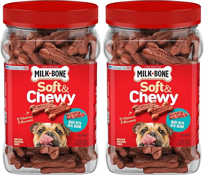 Milk-Bone Soft & Chewy Dog Treats Made with Real Bacon, 25 Ounce (Pack of 2)