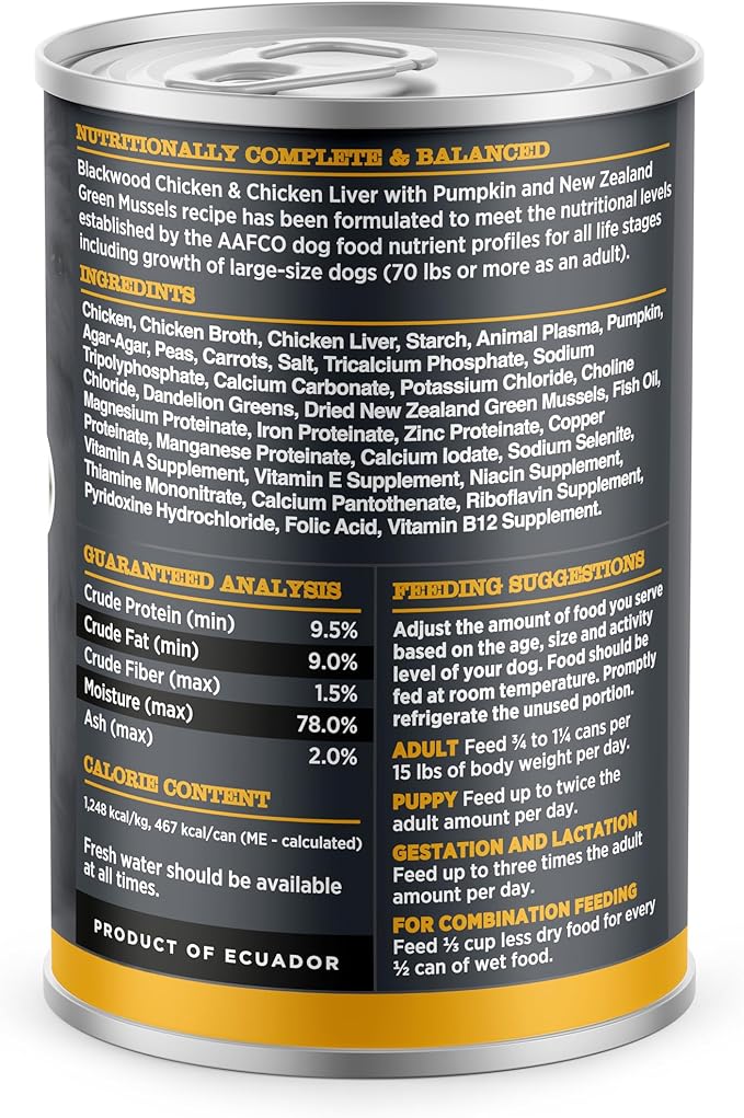 Blackwood Wet Dog Food, Chicken & Chicken Liver with Pumpkin, 13 Ounce Can (Pack of 12), Slow Cooked, Grain Free
