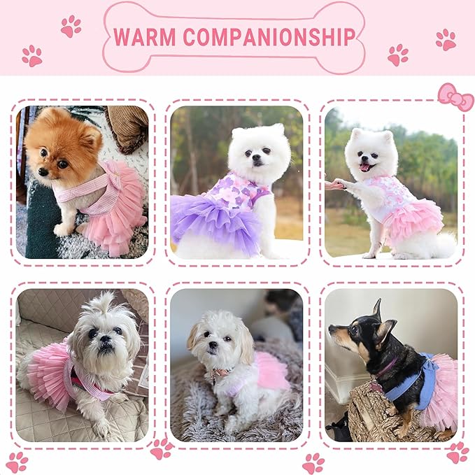 Dog Dresses, Fashion Pet Dog Clothes, Striped Mesh Puppy Dogs Princess Dresses (Purple/Pink(4pack), Large)