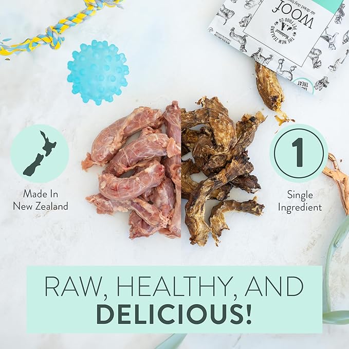 The New Zealand Natural Pet Food Co. - Air Dried WOOF Chicken Neck Treat - Mixer, or Topper - Air Dried, High Protein,Natural, Single Ingredient - 1.76oz