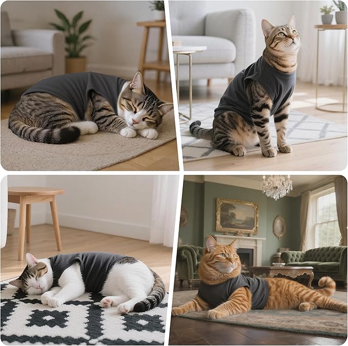 Cat Recovery Suit Anti Licking, Cat Surgery Recovery Suit Female Cats Kitten Onesie After Spay, Cone of Shame Alternative, Post- Surgery Kitten Surgical Clothes for Abdominal Wounds(Grey,M)