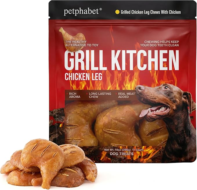 PETPHABET Rawhide Free Dog Chew Bones - 11 Count Grilled Chicken Leg Dog Chews for Small Medium Breeds, Healthy Puppy Treats for Training & Teething, Made with Real Chicken, Natural Smoky Flavor