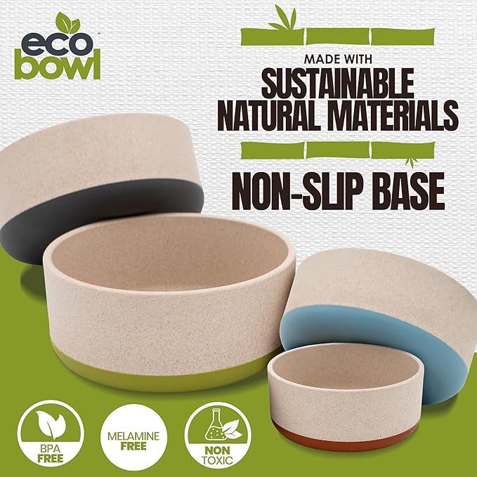 Palz&Co EcoBowl with Lid for Dogs & Cats, 80 oz Gray - Natural Bamboo Pet Bowl with Non-Slip Base, Pet Food and Water Dish, Dishwasher Safe