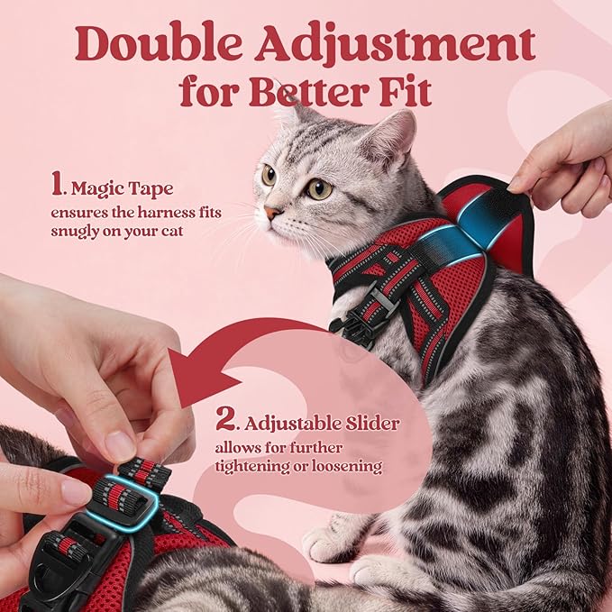rabbitgoo Cat Harness and Leash Set for Walking Escape Proof, Adjustable Soft Kittens Vest with Reflective Strip for Cats, Comfortable Outdoor Vest, Red, L