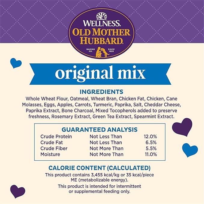 Old Mother Hubbard Wellness Original Mix Dog Biscuits, Natural, Training Treats, Four Flavors, Small Size, (3.8 Pound Bag)