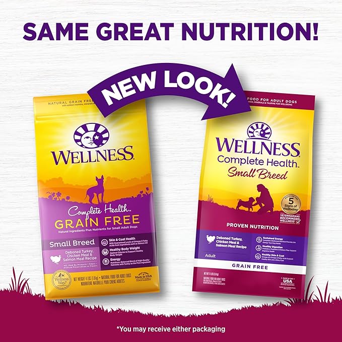 Wellness Complete Health Dry Dog Food, Small Breed, Grain Free, Natural, Turkey, Chicken, & Salmon Recipe (11-Pound Bag)