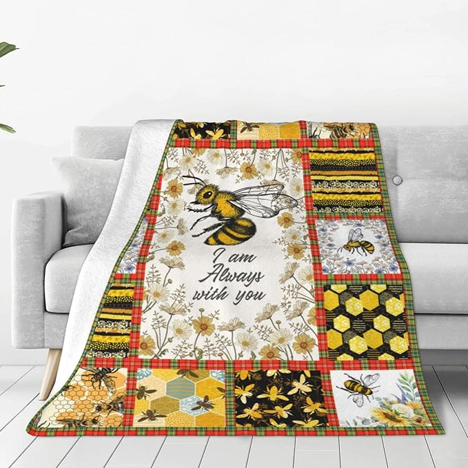 Bee Blanket Honey Bee Decor Throw Blankets Fleece Flannel Blanket Plush Lightweight Blanket Bees Themed Gifts Stuff for Women Men Boys Girls Adults Kids for Couch Sofa Bed 80"X60"