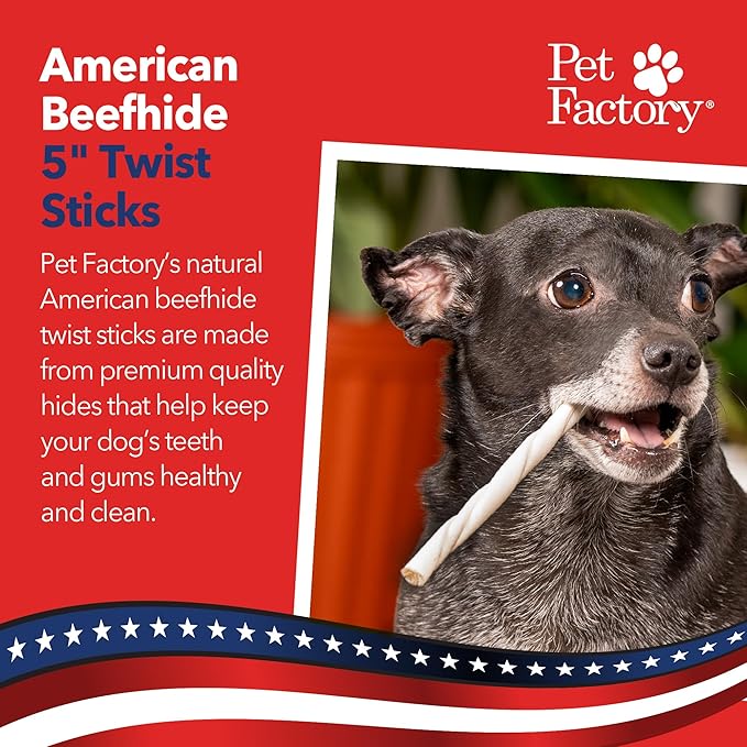 Pet Factory American Beefhide 5" Twist Sticks Dog Chew Treats - Natural Flavor, 10 Count/1 Pack