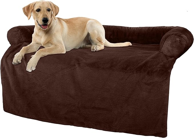 PETMAKER Couch Cover for Dogs Washable - 45x45in Plush Dog Couch Cover Protector for Large Pets - Washable Pet Furniture Protector with Foam Bolster and Non-Slip Bottom - Puppy Essentials (Brown)