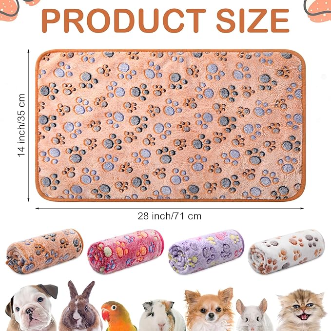 Tudomro 8 Pcs Guinea Pig Blankets Washable Small Pet Fleece Bedding Cage Liners Double Sided Pet Reusable Sleep Mat Pad Cover for Ferret Chinchilla Furniture Protection(Paw,14 x 28 Inch)