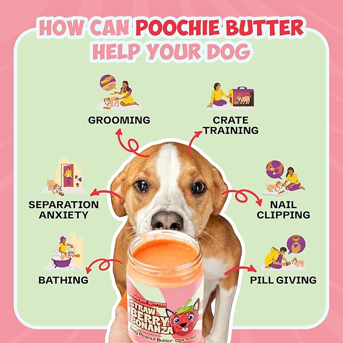 Strawberry Dog Peanut Butter - Made in USA, Creamy Spread for Lick Mats & Food Toppers - Dry-Roasted Peanuts Non-GMO No Sugar Added Dog Treats | 12 oz (Pack of 2)