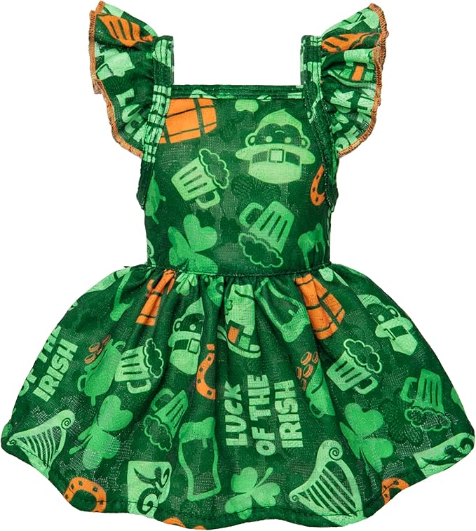 Fitwarm St Patricks Day Ruffle Dog Dress, Lucky Dog Clothes for Small Dogs Girl, Funny Pet Outfit, Green, Orange, Large