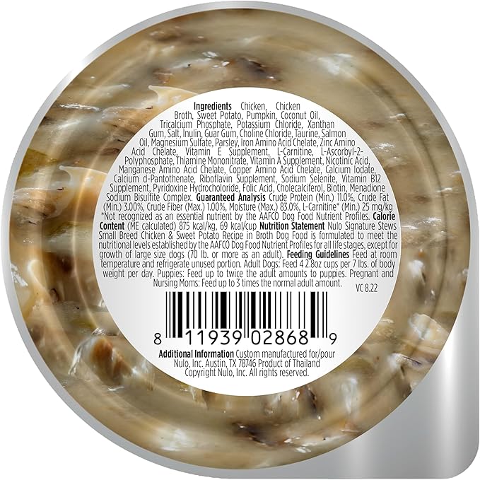 Nulo Small Breed Dog Signature Stew Chicken & Sweet Potato in Broth, 24 x 2.8 oz Cup