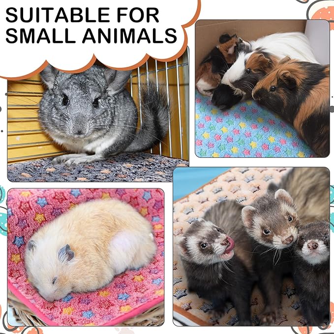 Tudomro 8 Pcs Guinea Pig Blankets Washable Small Pet Fleece Bedding Cage Liners Double Sided Pet Reusable Sleep Mat Pad Cover for Ferret Chinchilla Furniture Protection(Star,16 x 24 Inch)