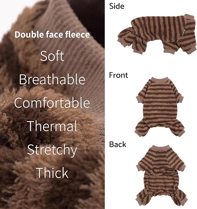 Fitwarm Fleece Striped Dog Pajamas, Dog Winter Clothes for Small Dogs Girl Boy, Velvet Dog Onesie, Soft Pet Jammies, Doggy Apparel, Brown, Tan, XS
