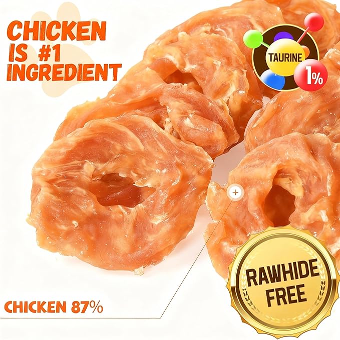 Dog Treats Chicken Jerky Rings, Rawhide-Free Grain-Free Real Dried Tenders Natural Chicken Breast Dog Chewy Training Snacks for Small Medium Large Dogs Large Pack, 10.6 oz
