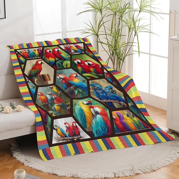Parrot Bird Throw Blanket Macaw Stuff Gifts for Kids Girls Boys Adults Women Men Soft Cozy Warm Plush Fluffy Fuzzy Fleece Blanket Decor 40''X50''