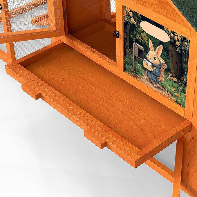 COZIWOW 83” Extra Large Wooden Rabbit Hutch Outdoor Easy to Assemble and Durable Rabbit Cage Bunny Hutch Indoor with Cleaning Tray & Waterproof Roof for Small and Medium Bunny Rabbit Chick (Orange)