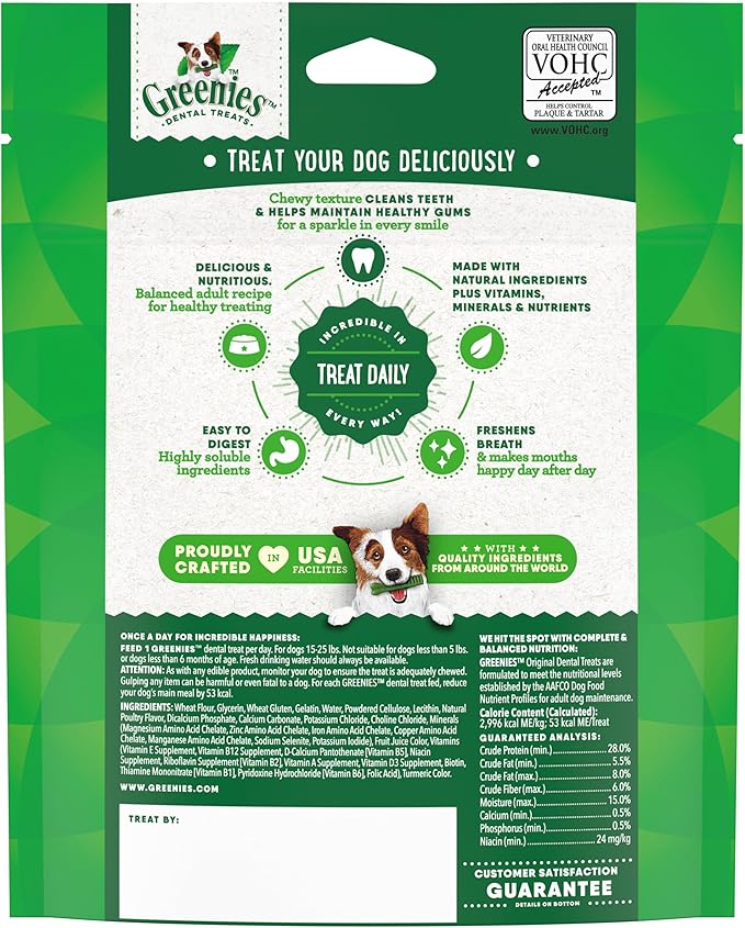 Greenies Veterinarian-Recommended Adult Natural Dental Dog Treats Petite Size, Dog Dental Chews, Original Flavor, 6 oz. Pack, 10 Count