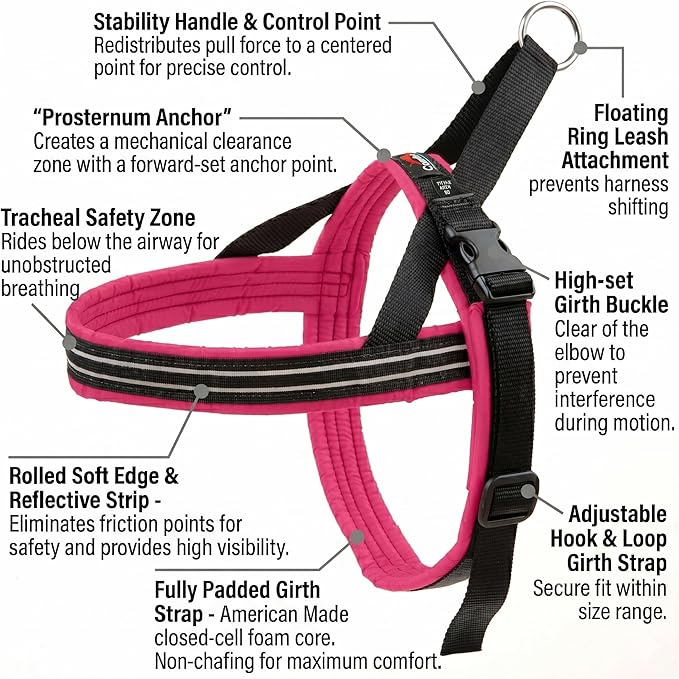 ComfortFlex Sport Dog Harness – No-Choke, Fully Padded, Non-Chafing Harness with Control Handle – Reflective, Lightweight, Adjustable for Active Dogs – Medium, Berry