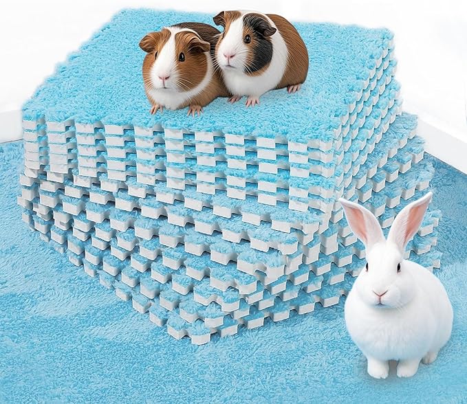 BNOSDM 12Pcs Guinea Pig Plush Pads, Reusable Rabbit Sleeping Floor Mats with Edging, Washable Guinea Pig Fleece Cage Liners, Soft Warm Bunny Bedding, Cage Pad for Small Animals (11.8", Blue)
