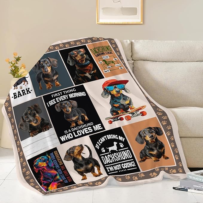 Dachshund Throw Blanket Weiner Dog Dachshund Puppy Stuff Gifts for Dog Lover Kids Girls Boys Adults Women Men Soft Cozy Warm Plush Fluffy Fuzzy Fleece Blanket Decor 40''X50''