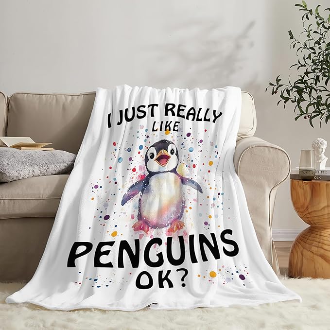 Penguin Blanket Cute Penguin Throw Blanket Gifts for Girls Boys Kids Women Men Adults Super Soft Cozy Plush Fluffy Fuzzy Fleece Blanket Home Decor 60''X80''