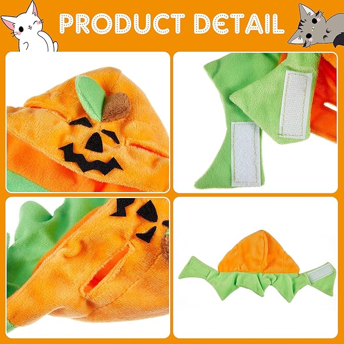 Xuniea 2 Pieces Halloween Pumpkin Cat Hat - Adjustable Pumpkin Cat Costume Cap for Pet Cats and Kittens