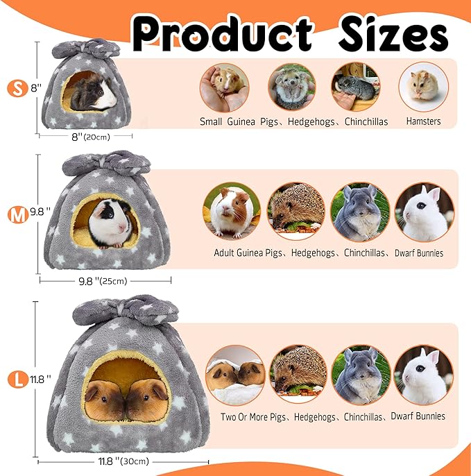 Guinea Pig Bed, Guinea Pig Warm Hideout House Accessories Cozy Bed for Small Animals Hamsters Chinchillas Dwarf Bunnies Hedgehogs. M, Light Grey Stars.