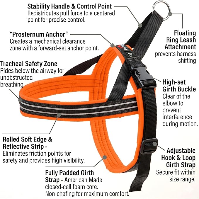 ComfortFlex Sport Dog Harness – No-Choke, Fully Padded, Non-Chafing Harness with Control Handle – Reflective, Lightweight, Adjustable for Active Dogs - XXLarge, Hunter Orange