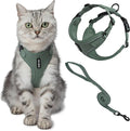 Voyager Escape-Proof Step-in Lock Cat Harness & 5ft Neoprene-Handle Leash Set All-Weather Mesh with Reflective Stitching for Small to Large Cats by Best Pet Supplies, Moss Green (327), XXS