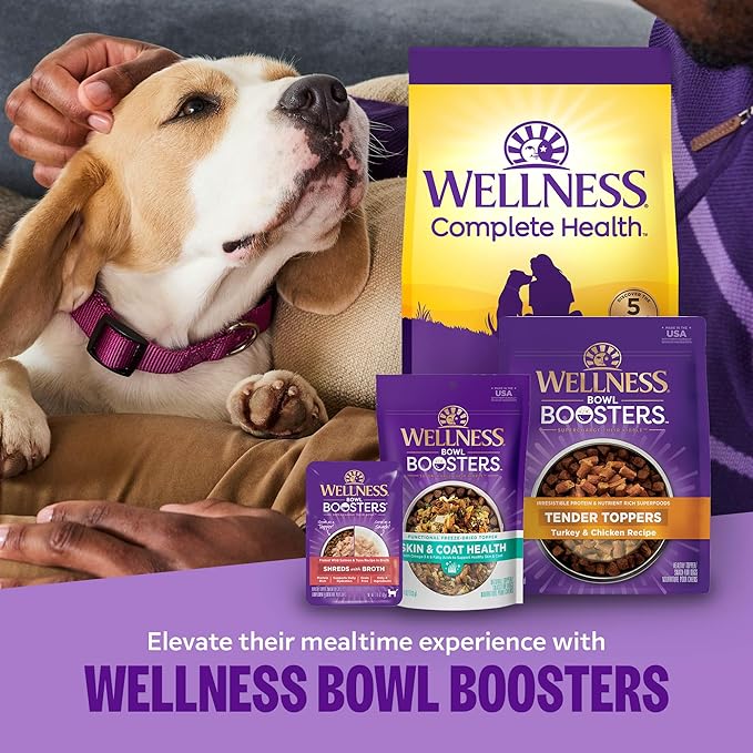 Wellness Bowl Boosters Hearty Toppers, Wet Dog Food Topper for Small, Medium, & Large Breeds, Grain Free, Natural, Turkey & Sweet Potatoes in Broth, 5.5 Ounce Pouch (Pack of 12)