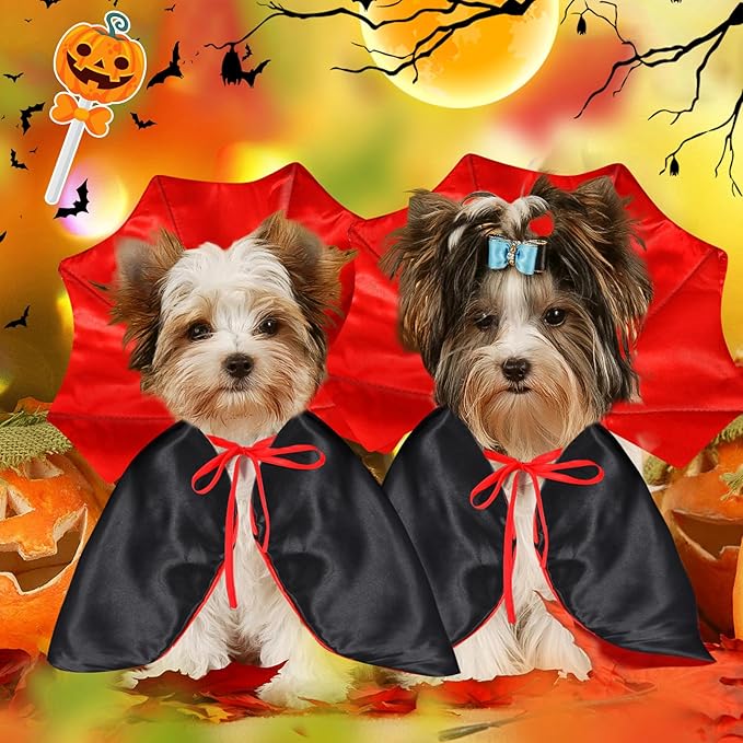 QKURT Cat Vampire Cloak-Pet Halloween Costumes, Dogs Cats Cape, Pet Cosplay Vampire Cloak & Accessories Costume Outfit for Halloween Party(Red,S)