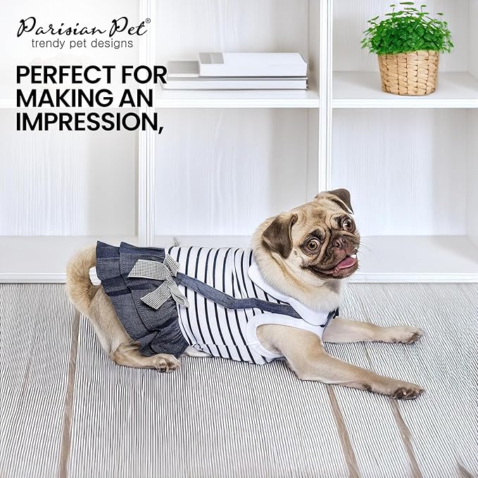 Parisian Pet Preppy Dog Dress - Summer Clothes for Small Dogs Girl - Stylish Sleeveless Pet Outfit - Designer Dog Apparel - Lightweight and Breathable Puppy Clothes - Comfortable Skirt for Dogs