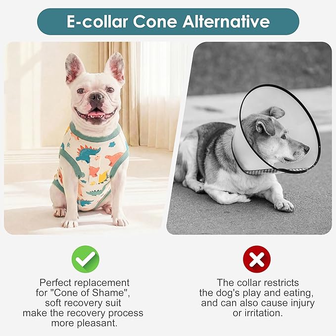 cyeollo Dog Surgery Recovery Suit for Female Male Dogs, Soft Dog Onesie After Spayed Neuter, E-Collar & Cone Alternative, Surgical Body Suits Anti-Licking Wound for Small Dogs Neuter, Dinosaur XS