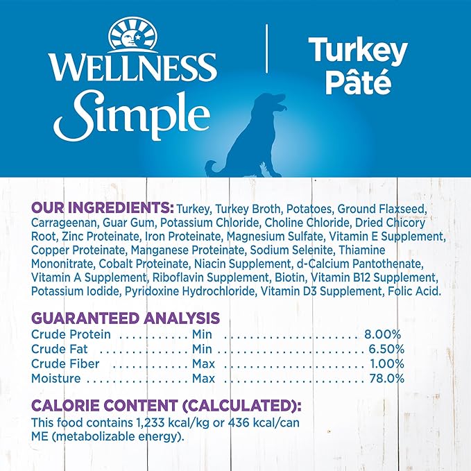 Wellness Simple Natural Wet Canned Limited Ingredient Dog Food, Turkey & Potato, 12.5-Ounce Can (Pack of 12)